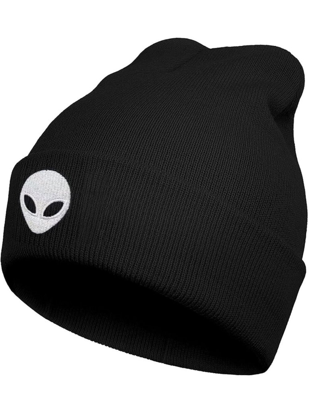 Unisax Black White Alien Warm Cuffed Skull Soft Slouchy Halloween Beanie Hat